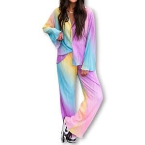 Dressed in Lala Plisse Set in Rainbow DayDream